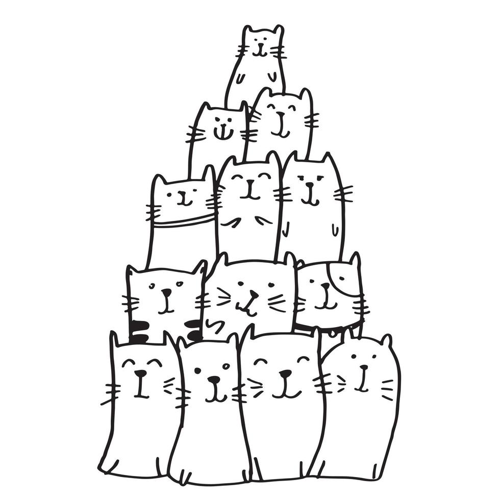 uppsättning roliga katter. söta handritade doodle kattungar. sällskapsdjur vektor illustration.