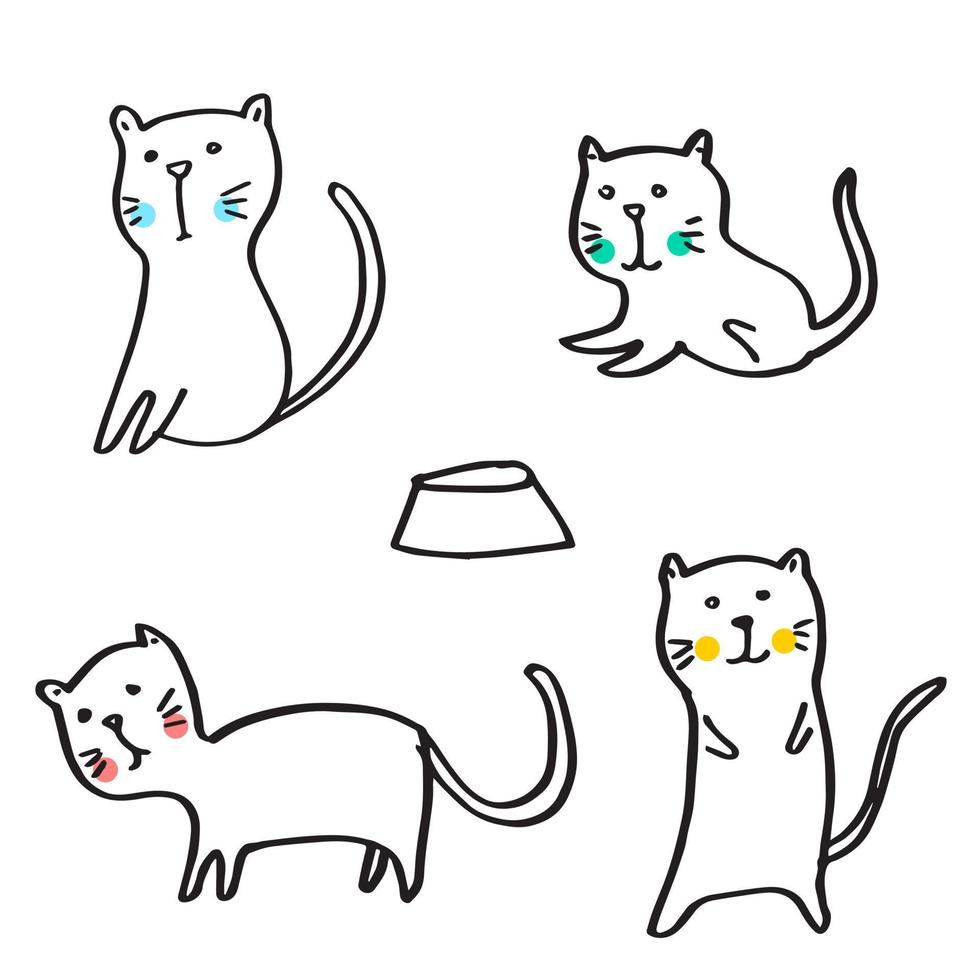 uppsättning roliga katter. söta handritade doodle kattungar. sällskapsdjur vektor illustration.