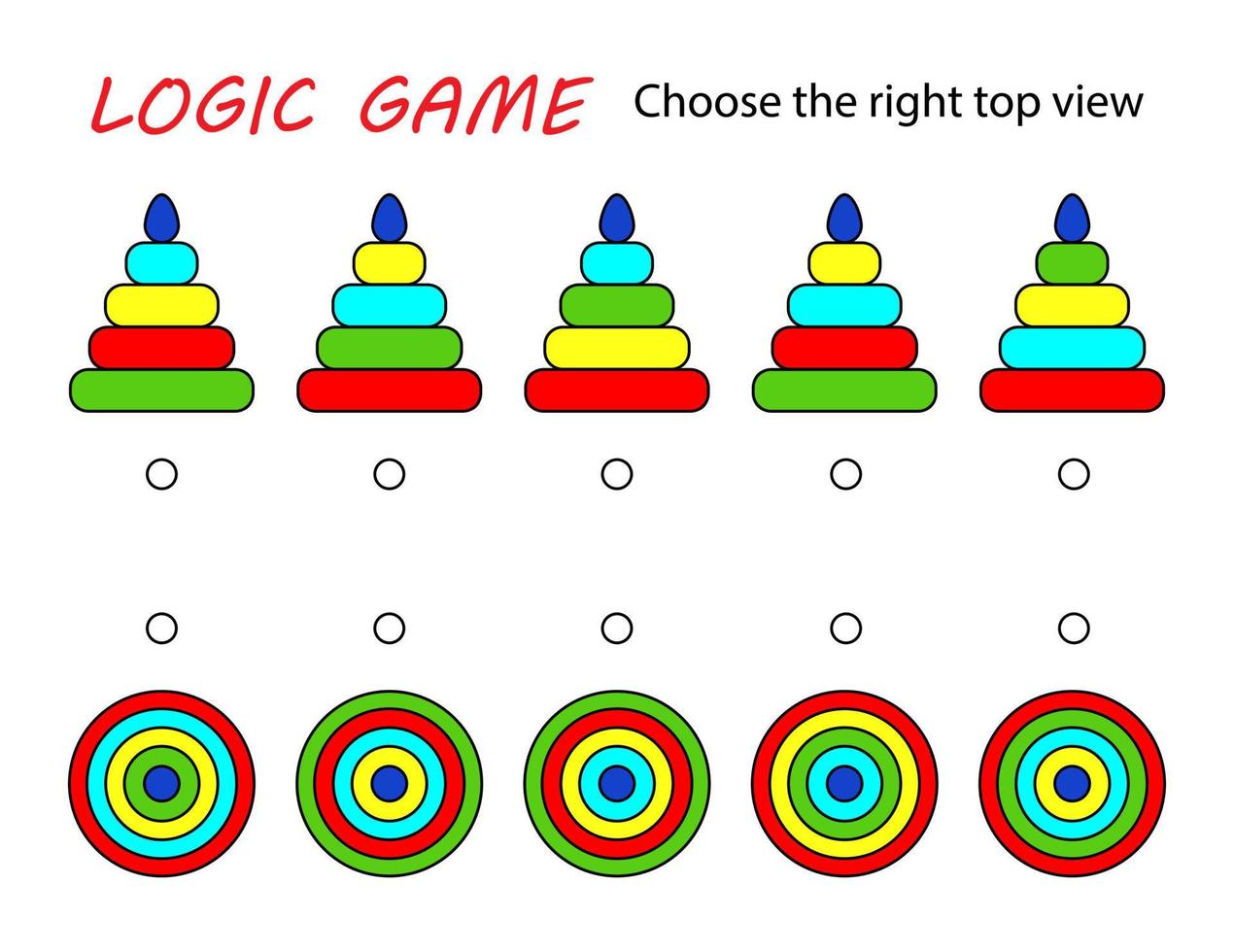 logiskt spel ovanifrån leksakspyramid. utbildningskort för barn. vektor