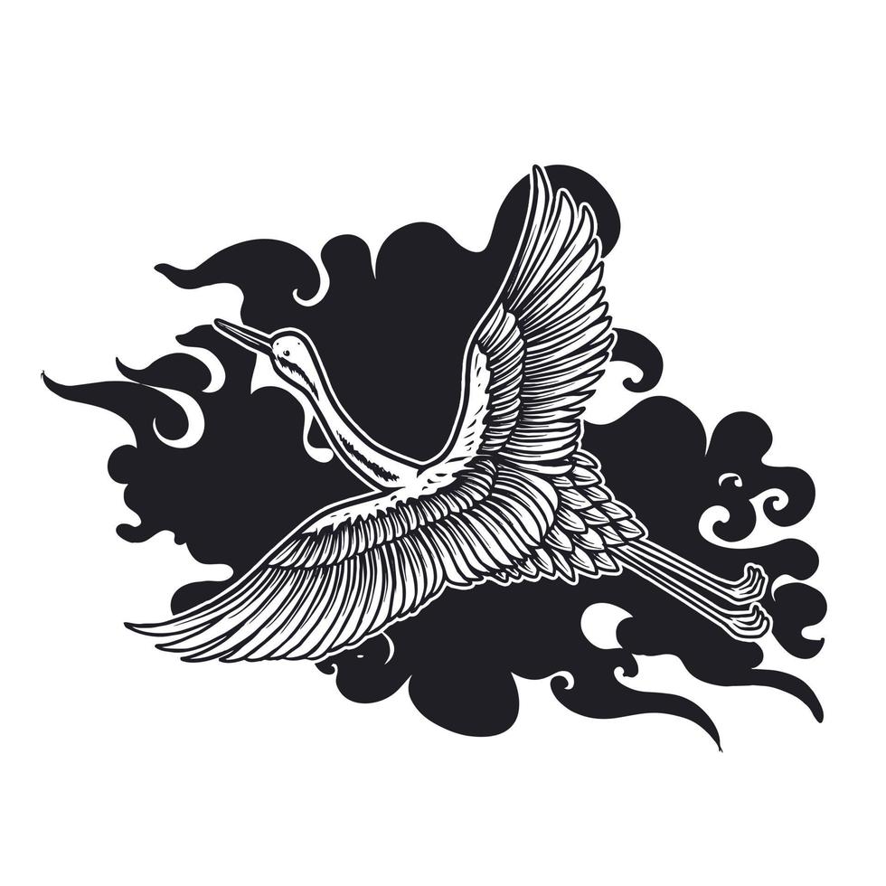 japansk kran fågel premium vektor illustration t-shirt design
