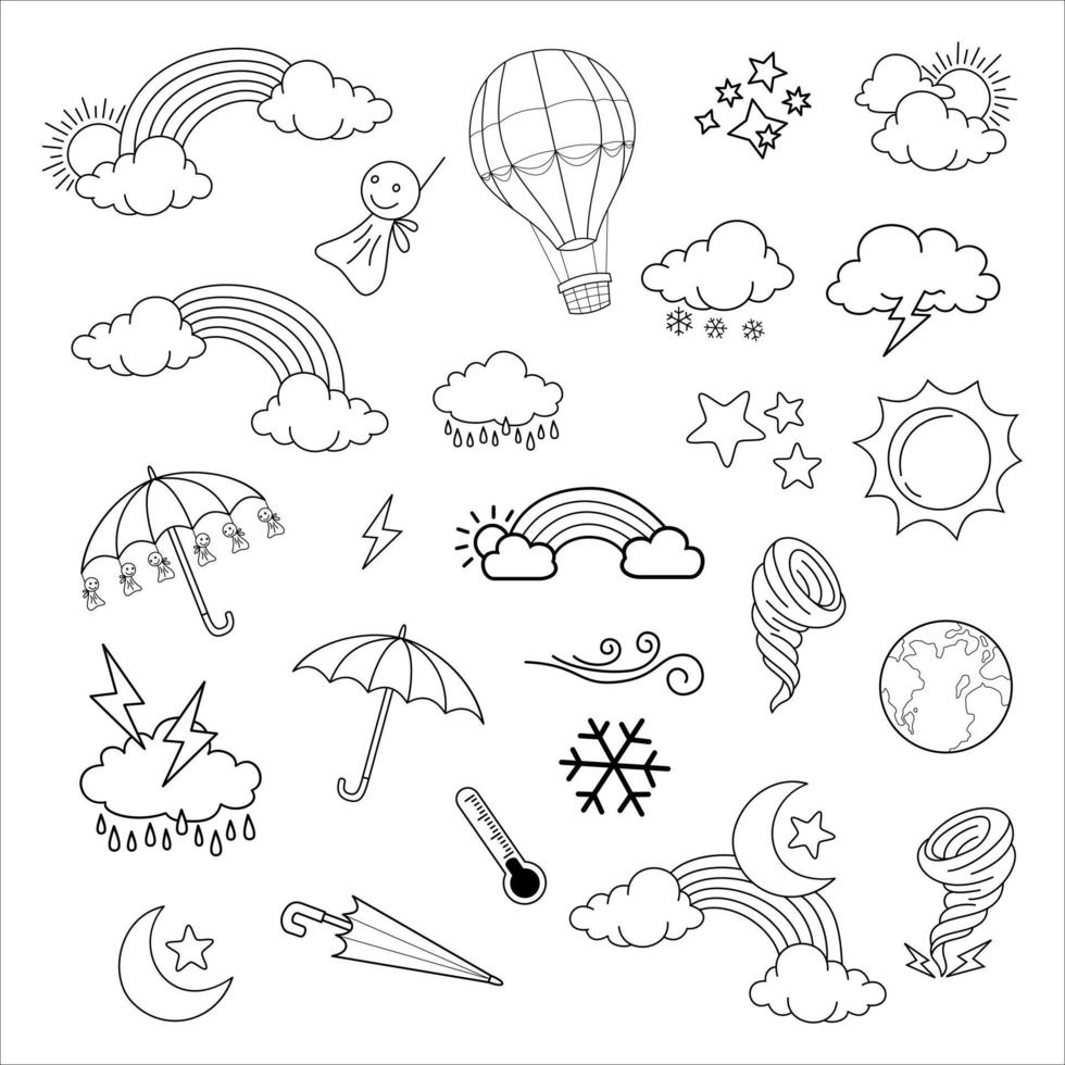 Vektor-Set von Wetter-Doodle-Elementen für Designzwecke vektor