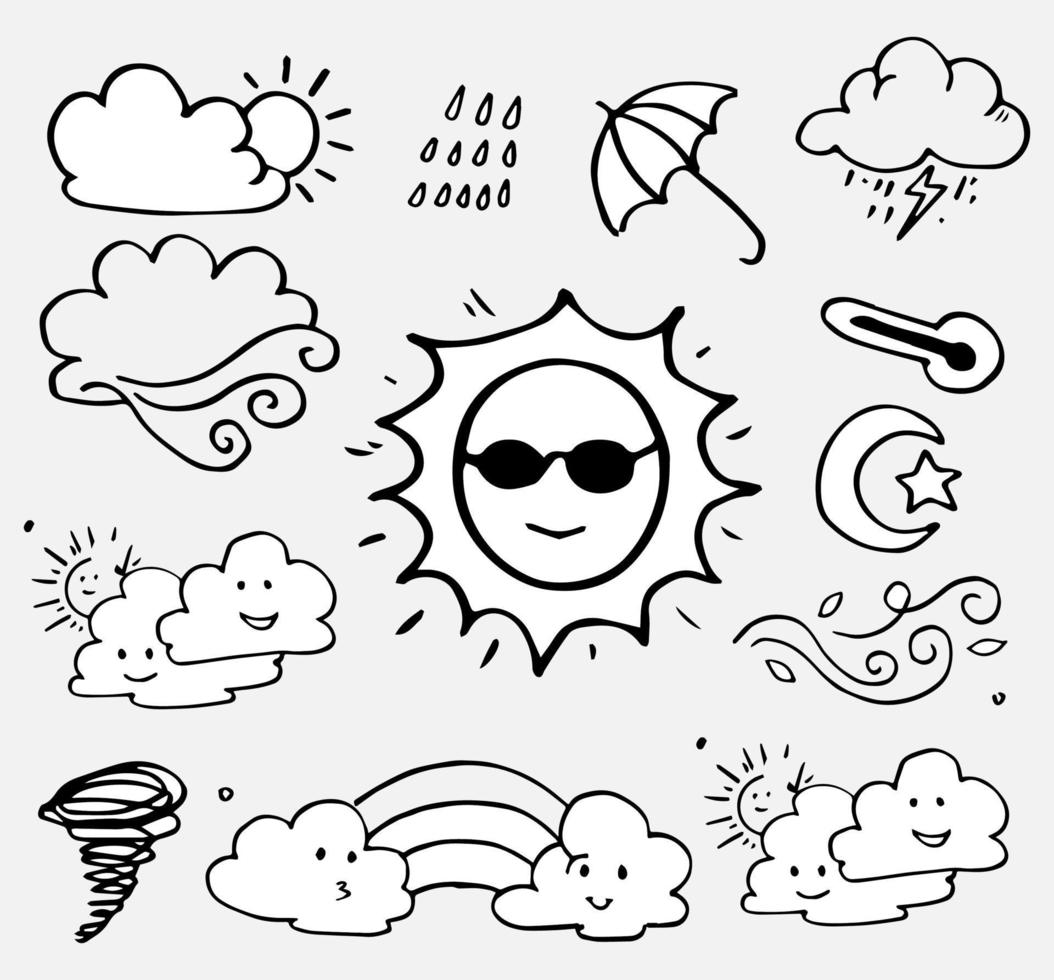 Vektor-Set von Wetter-Doodle-Elementen für Designzwecke vektor