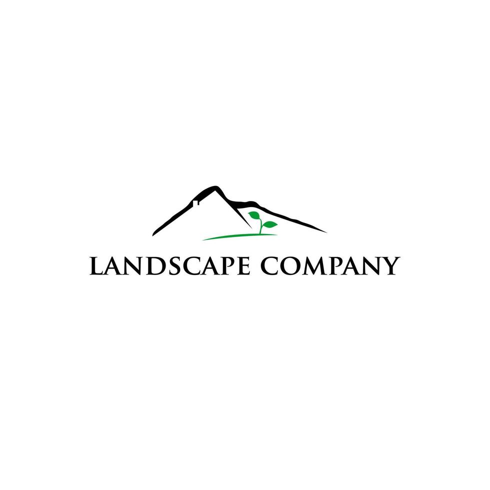 landskap logotyp enkel rustik linje berg och löv design vektor