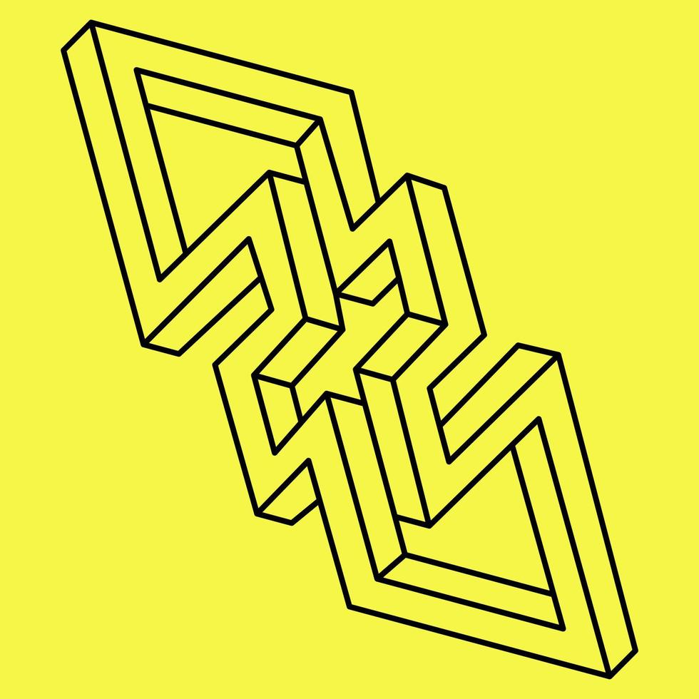 omöjlig form. helig geometri. optisk illusion figur. op art. omöjligt geometriobjekt på gul bakgrund. vektor