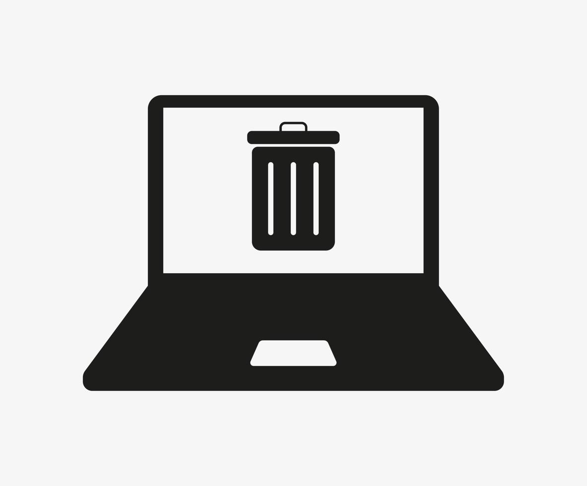 Laptop mit Mülleimer-Vektorsymbol isoliert auf weißem Hintergrund. Dateien entfernen. Computermüll vektor