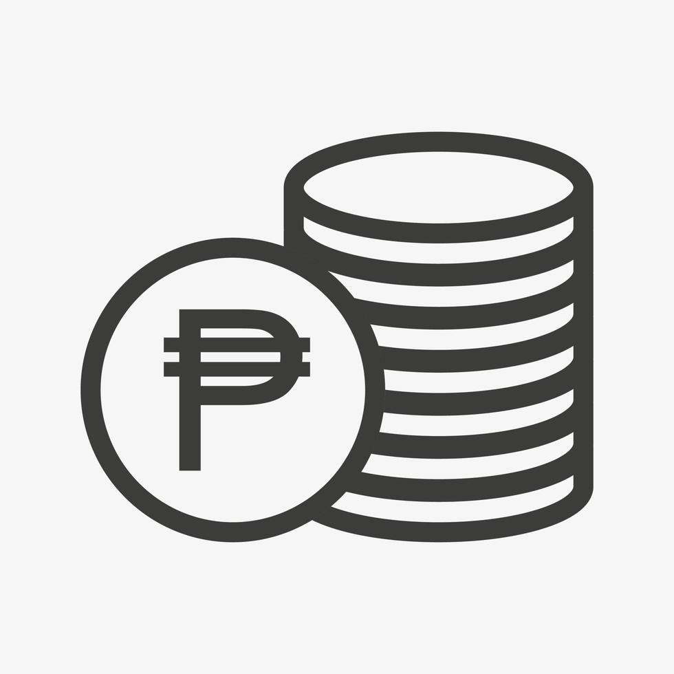 Symbol für philippinischen Peso. Geld-Umriss-Vektor-Illustration. Haufen Münzen Symbol isoliert auf weißem Hintergrund. gestapeltes Bargeld. philippinisches Währungssymbol vektor