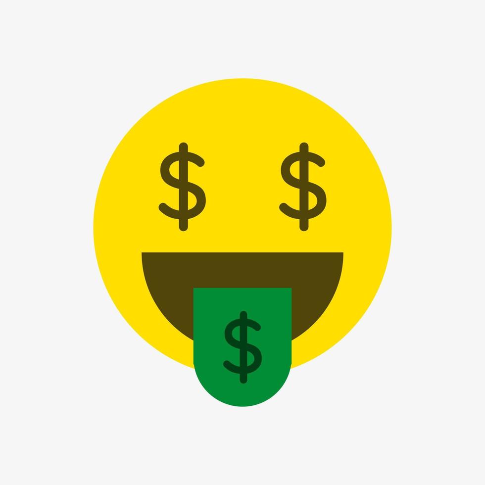en vektorillustration av en emoji i munnen för pengar, amerikanska dollar, vit bakgrund vektor