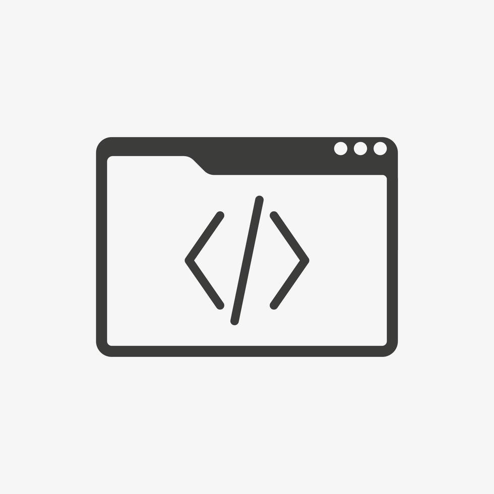 Codierungsvektorsymbol im Browserfenster isoliert auf weißem Hintergrund. Programmierzeichen. Code-Symbol vektor