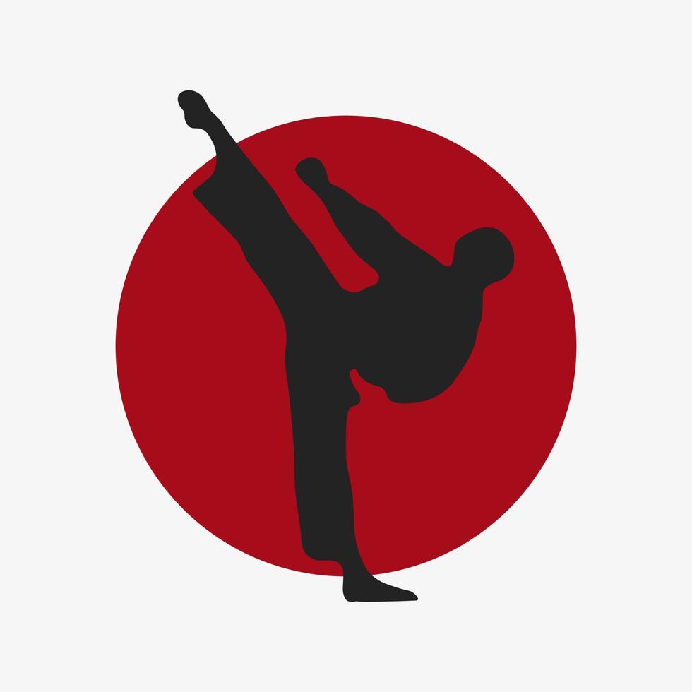 eine Vektorsilhouette des Karate-Kicks. Kampfkunst-Vektor-Illustration. japanische aufgehende sonne vektor