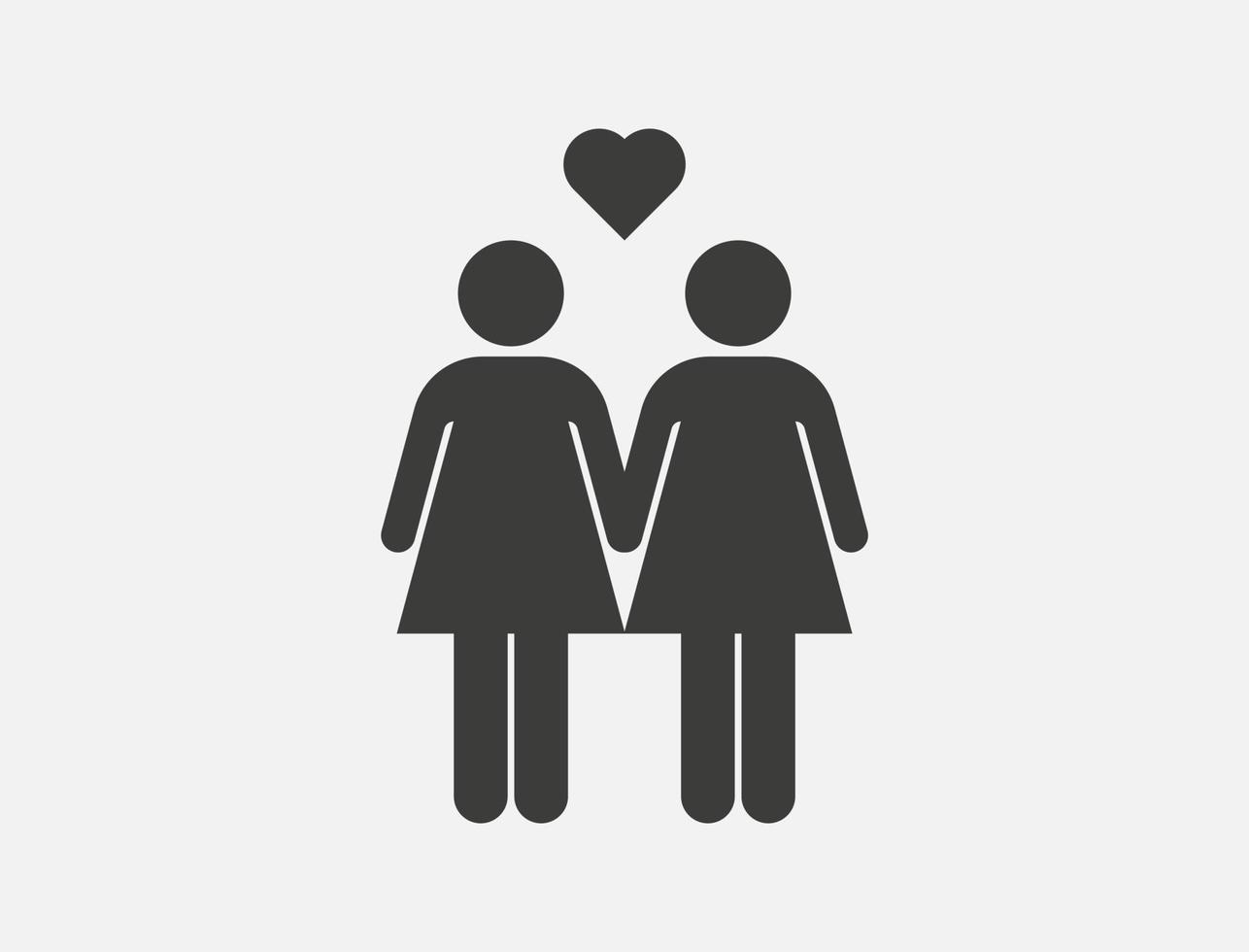 Vektorsymbol für lesbische Paare isoliert auf weißem Hintergrund. homosexuelles paar singen. zwei frauen und ein herzpiktogramm vektor