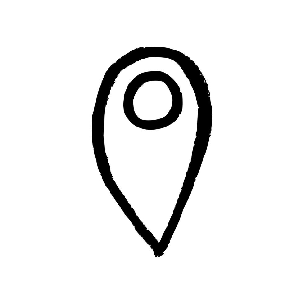 handgezeichnete koordinaten standortpunkt gps, kartenzeiger-doodle-symbol. vektor