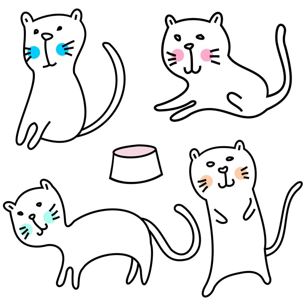 satz lustige katzen. süße handgezeichnete Doodle-Kätzchen. Haustier-Tier-Vektor-Illustration. vektor