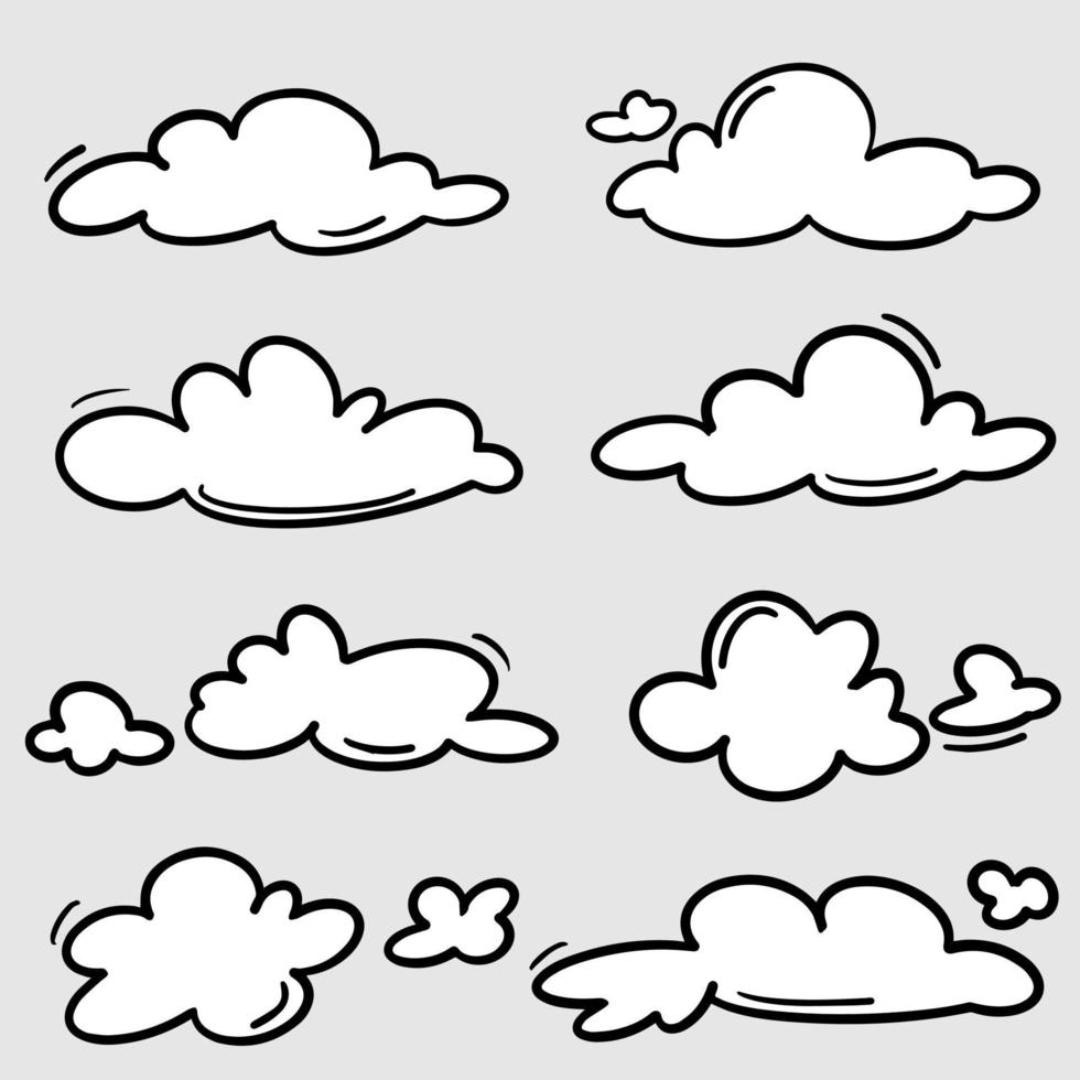 doodle uppsättning handritade moln. vektor illustration.