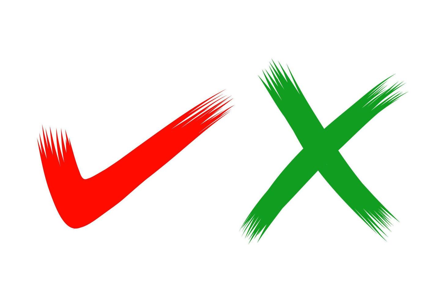 handritad av grön bock och rött kors isolerad på vit bakgrund. rätt och fel ikon. vektor illustration.
