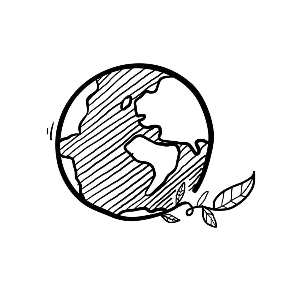 handritad doodle eart med fröväxtsymbol för ekomiljö tecknad vektor