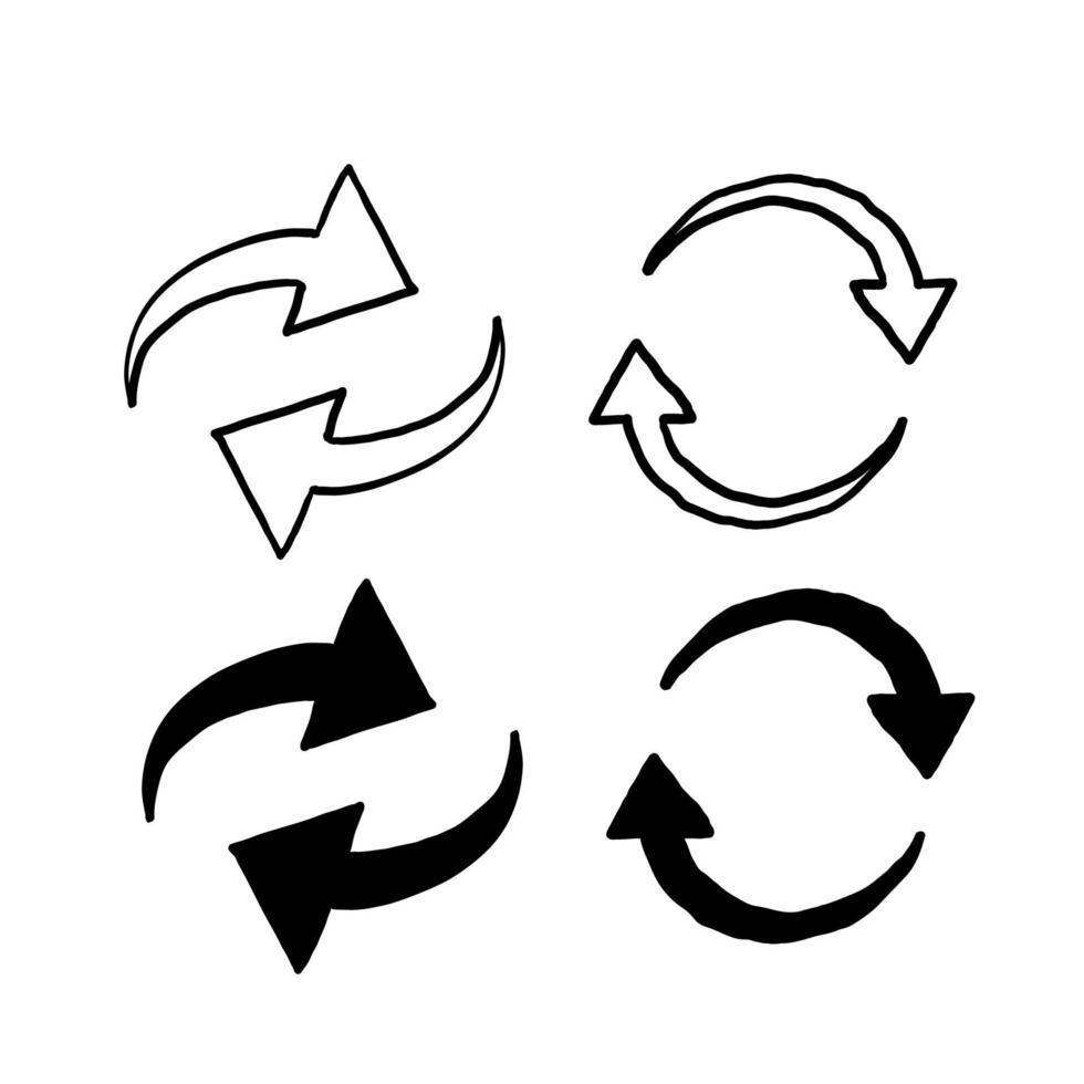 doppelter umgekehrter kreisförmiger Swap-Pfeil-Symbol-Doodle-Illustrationsvektor vektor