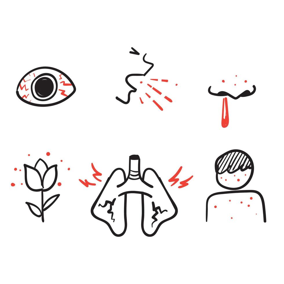 handritad doodle allergi symptom illustration ikonen isolerade vektor