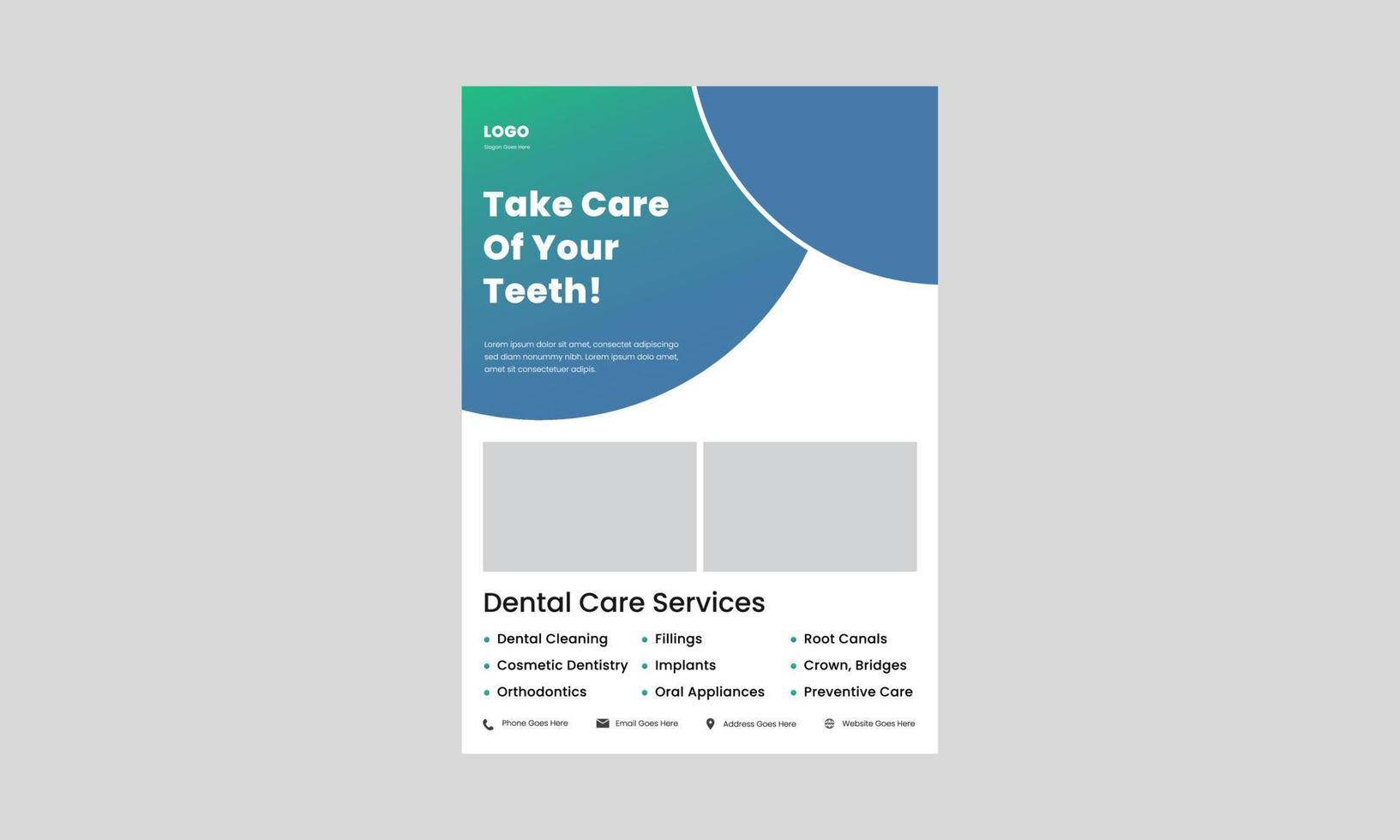 zahnpflege kümmern sie sich um ihre zähne professioneller zahnpflegeservice flyer, poster, cover, broschüre, broschürendesignvorlage. vektor
