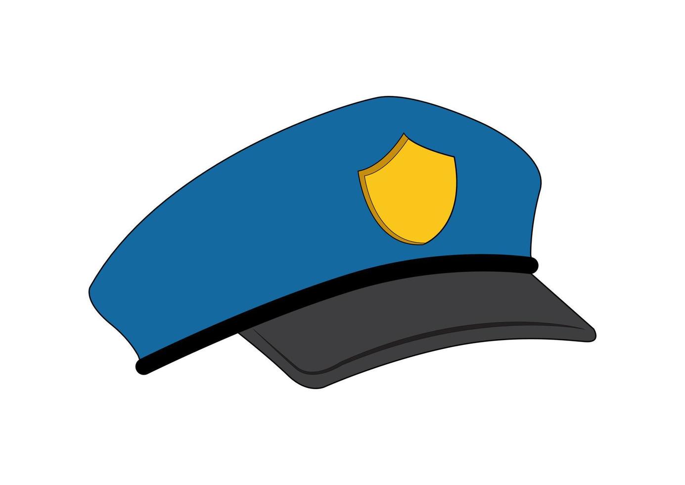 tecknad polishatt med guldmärke vektor. vektor illustration av polis hatt