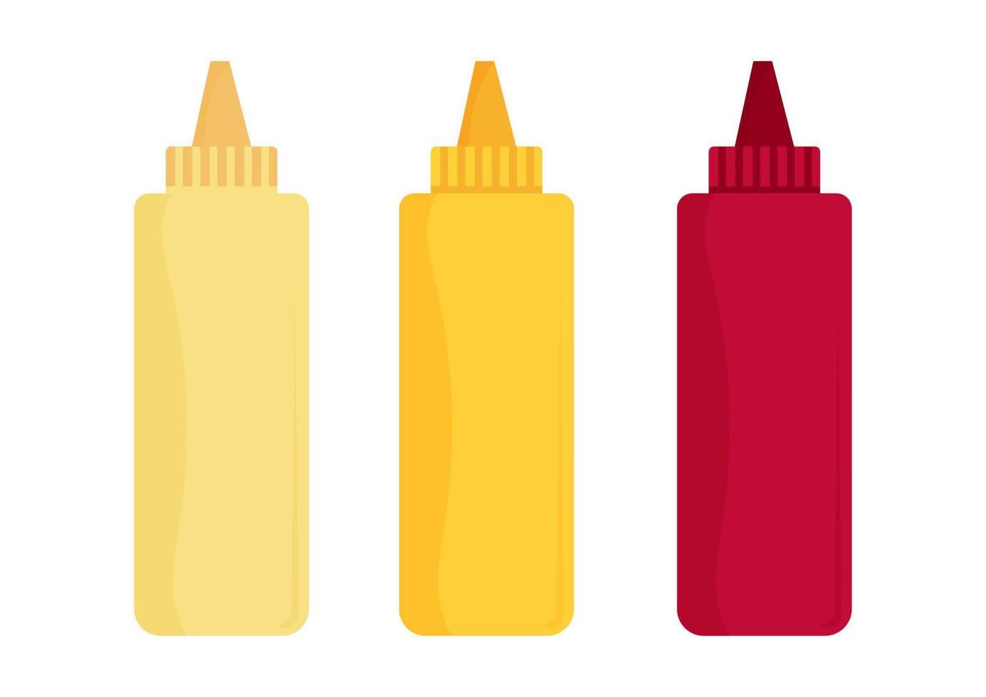Ketchup, Mayonnaise und Senf-Quetschflaschen-Vektorillustration isoliert auf weißem Hintergrund vektor