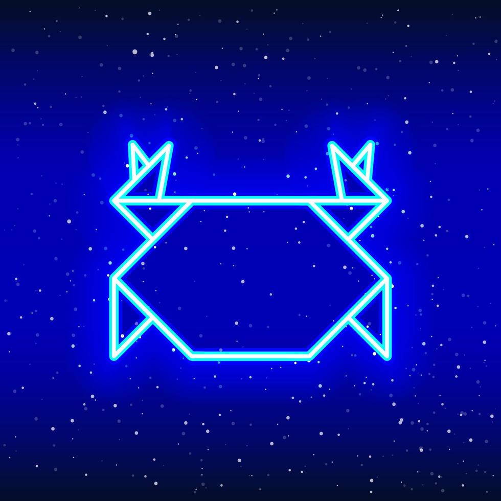 Neonblaues Origami-Krabben-Symbol. Mitternachtsblau. die Kunst des Faltens. Neon-Krabben-Design. realistische Neon-Meereslebewesen-Ikone. lineares Symbol auf weißem Hintergrund. vektor