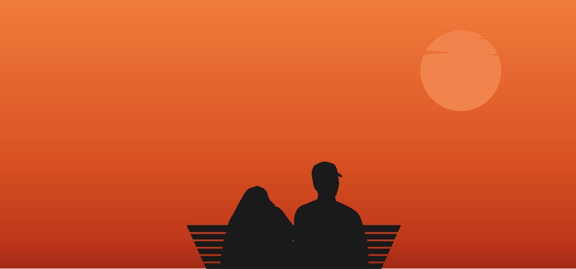 siluett av ett gift par som sitter på stolar vid solnedgången vektor