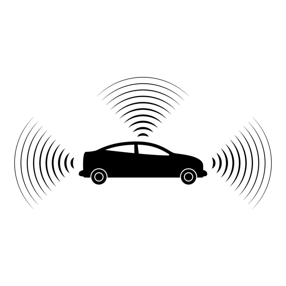 bilradio signaler sensor smart teknik autopilot alla riktningar ikon svart färg vektor illustration bild platt stil