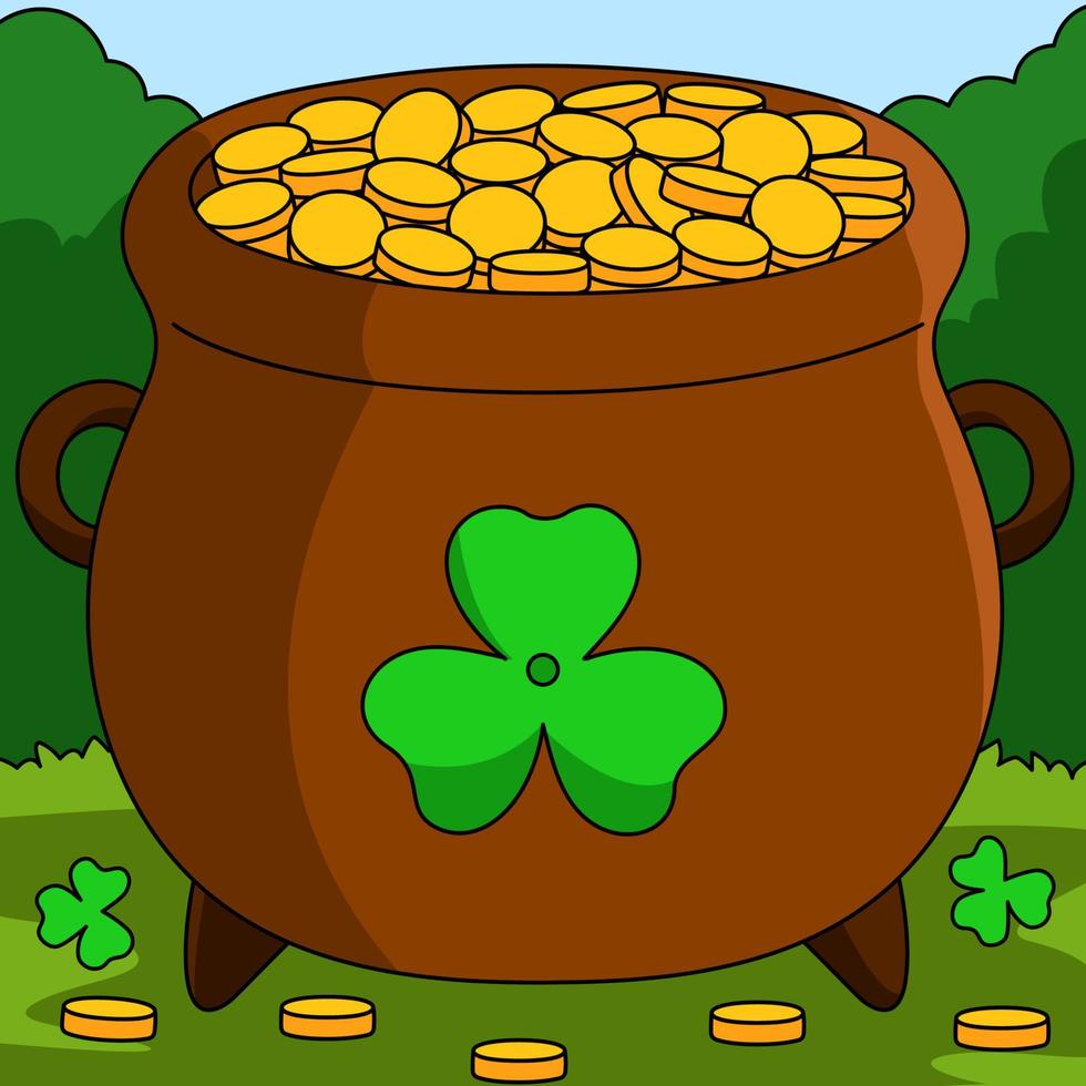 St. Patricks Day Pot Gold Cartoon Vektor gefärbt