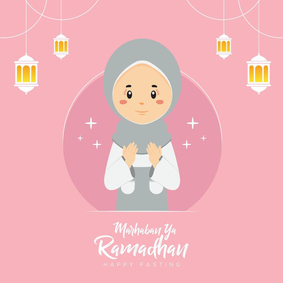 Ramadhan Gruß Hintergrund mit Charakter vektor