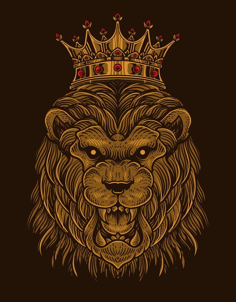 illustration lejonkungen med gravyr stil vektor