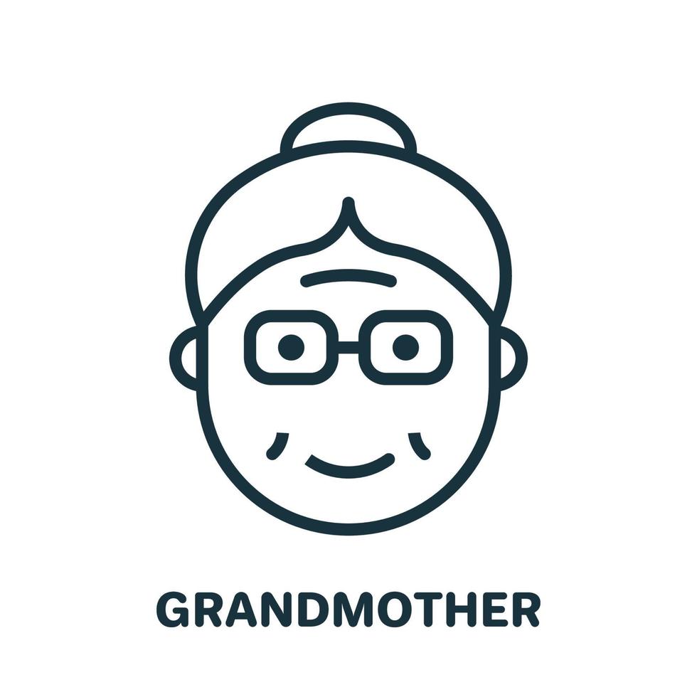 glad mormor ansikte linje ikon. gammal senior person linjär piktogram. gamla mormor kontur ikon. pension koncept. isolerade vektor illustration.