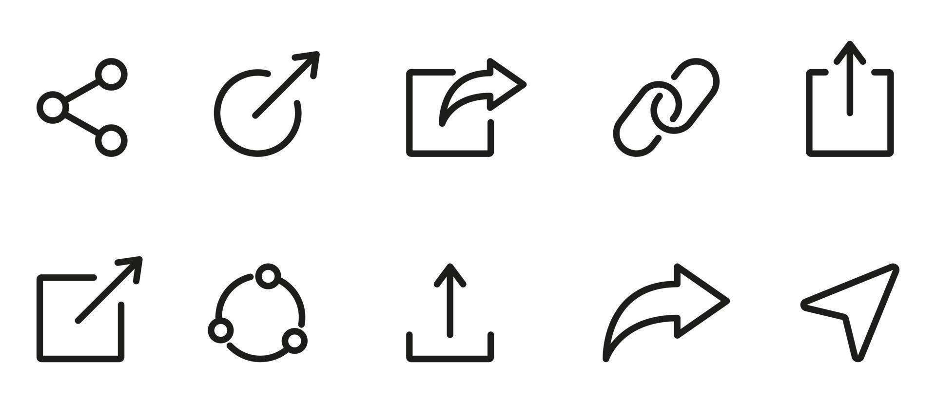 Symbol für die Link-Schaltfläche teilen. Veröffentlichen Sie das Symbol im linearen Piktogramm der sozialen Medien. Pfeile, Quadrat, Kettenfreigabe-Link-Zeichen für Website-Gliederungssymbol. isolierte Vektorillustration. vektor