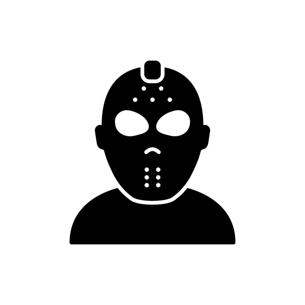 Gruselige schwarze Jason-Maske für Halloween-Party-Silhouette-Symbol. Dunkler Hockeyhelm für Torwartsicherheits-Glyphen-Piktogramm. jason-maskensymbol des 13. freitags-symbols. isolierte vektorillustration. vektor