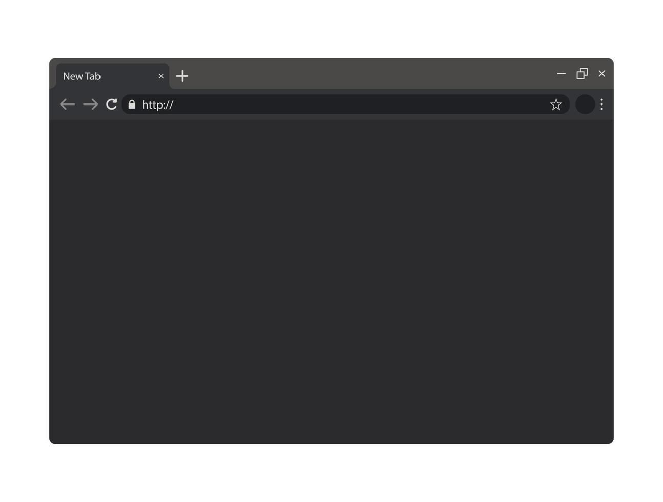 dunkelgraue leere Browserseite mit Symbolleiste, Adress- und Suchleiste. flaches leeres modell für website-seite. Vektor