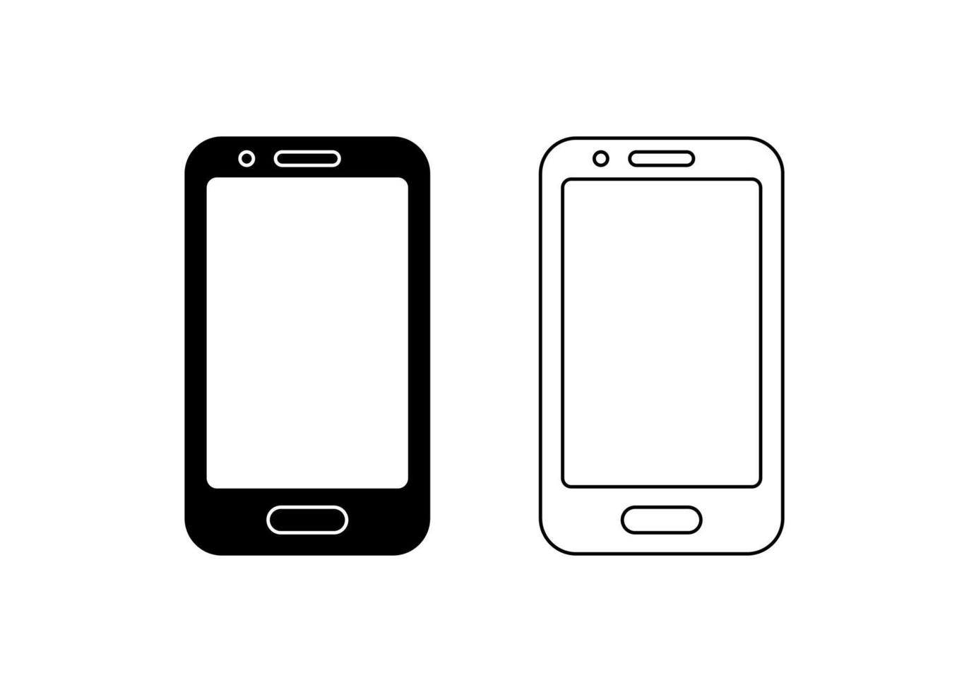 smartphone linje ikon. uppsättning av vita och svarta mobiltelefon platt piktogram. frontvy. vektor