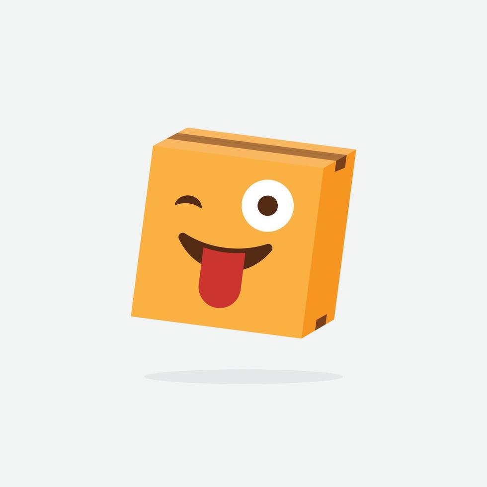 Pappkarton. lustige Kiste. Kastencharakter. Lieferbox. Box-Emoji. vektor