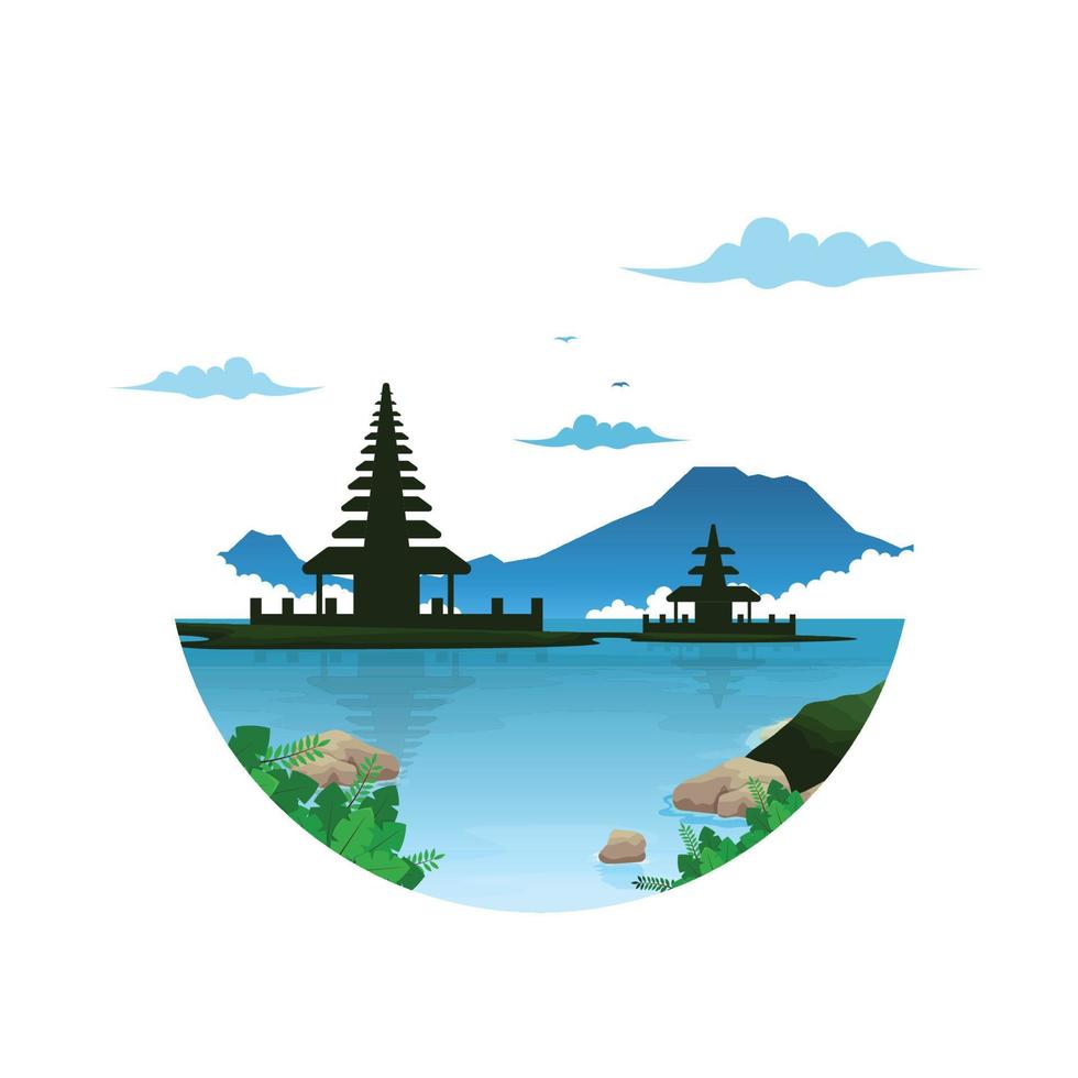 schöne insel beratan see bedugul bali landschaftskreisansicht illustration vektor