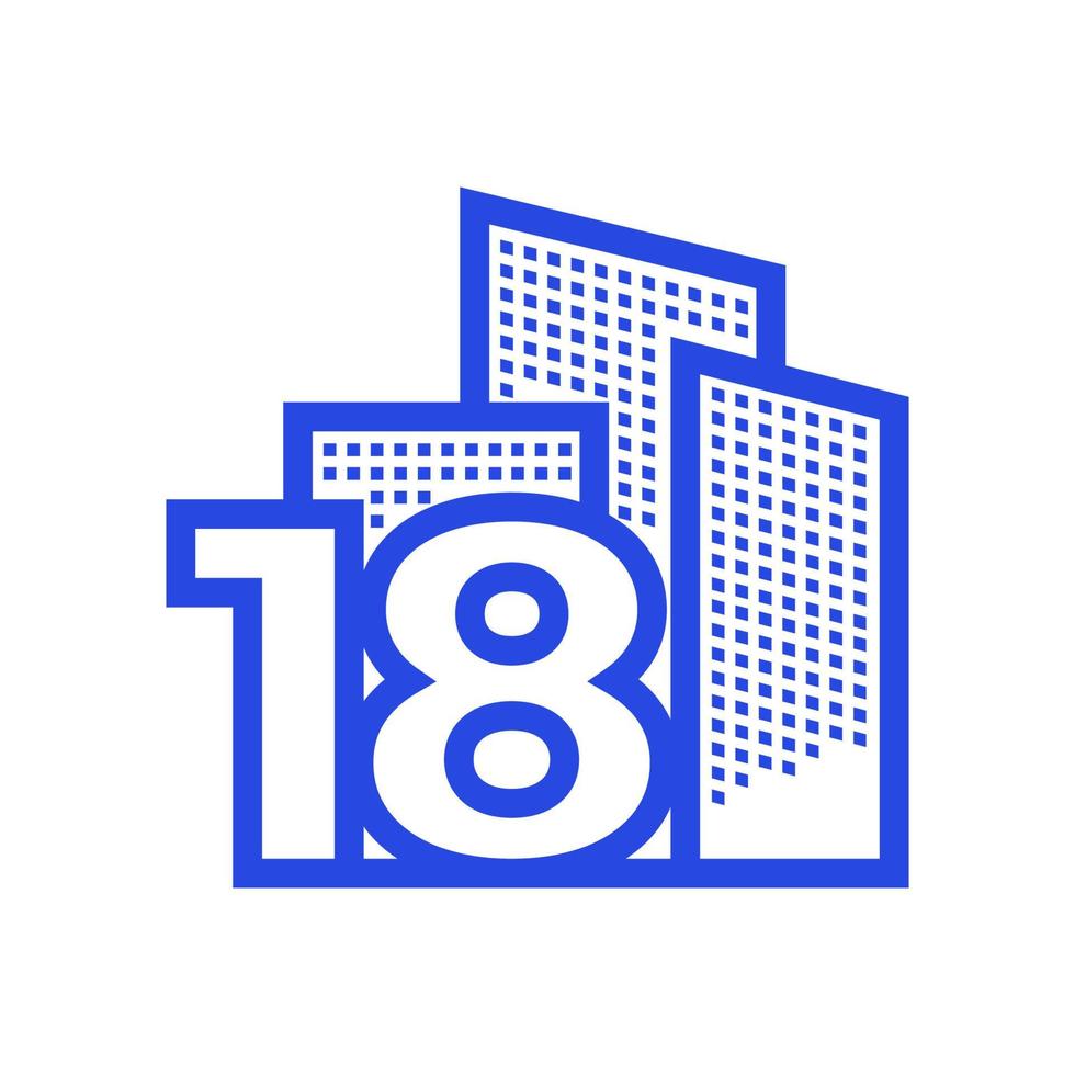 nummer 18 med fastighetslogotyp design vektor grafisk symbol ikon illustration kreativ idé