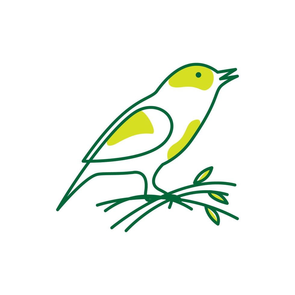 abstrakter frischer grüner kleiner Vogel mit Zweigblattlogosymbolikonenvektor-Grafikdesignillustration vektor
