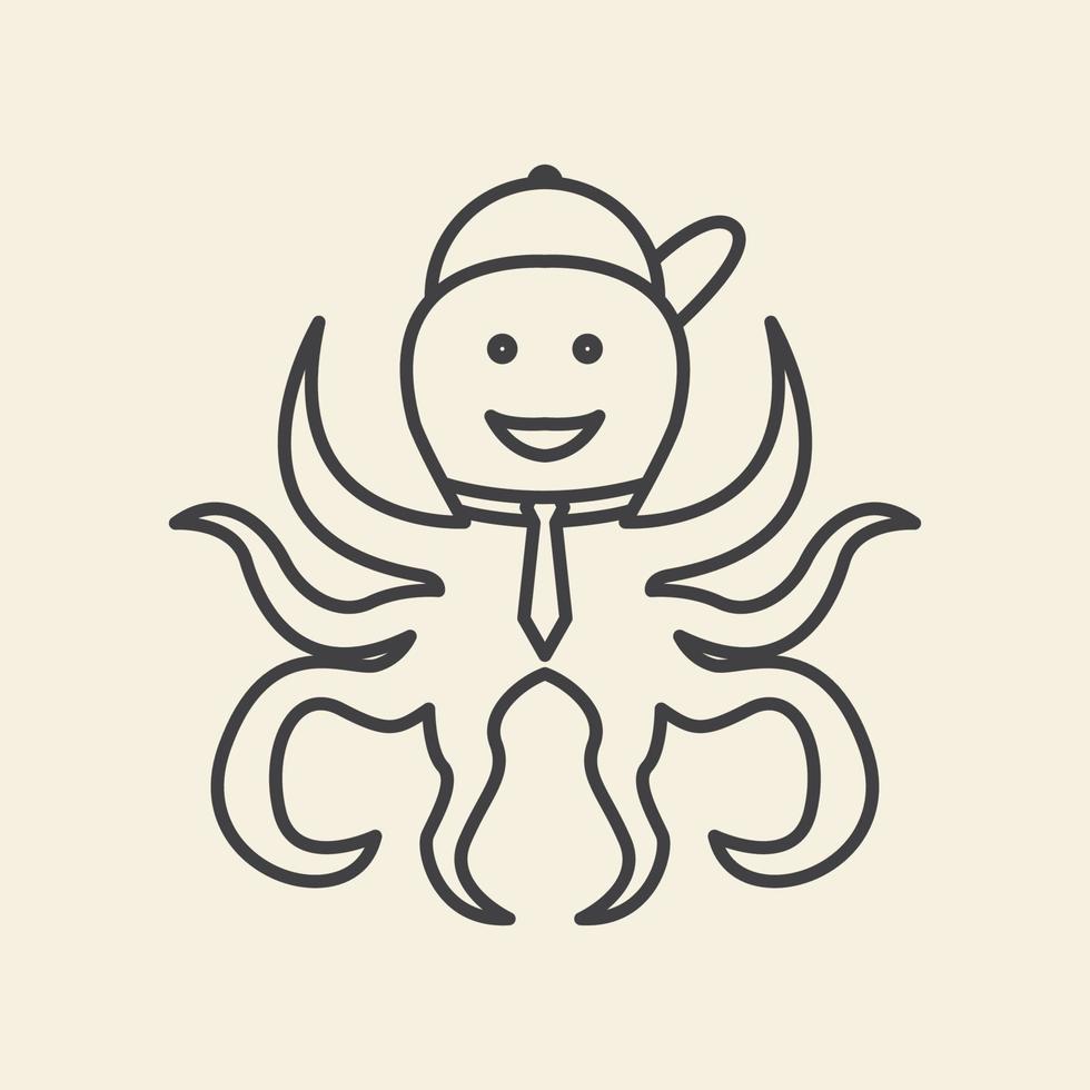bläckfisk tecknade linjer skolan logotyp vektor ikon symbol design grafisk illustration