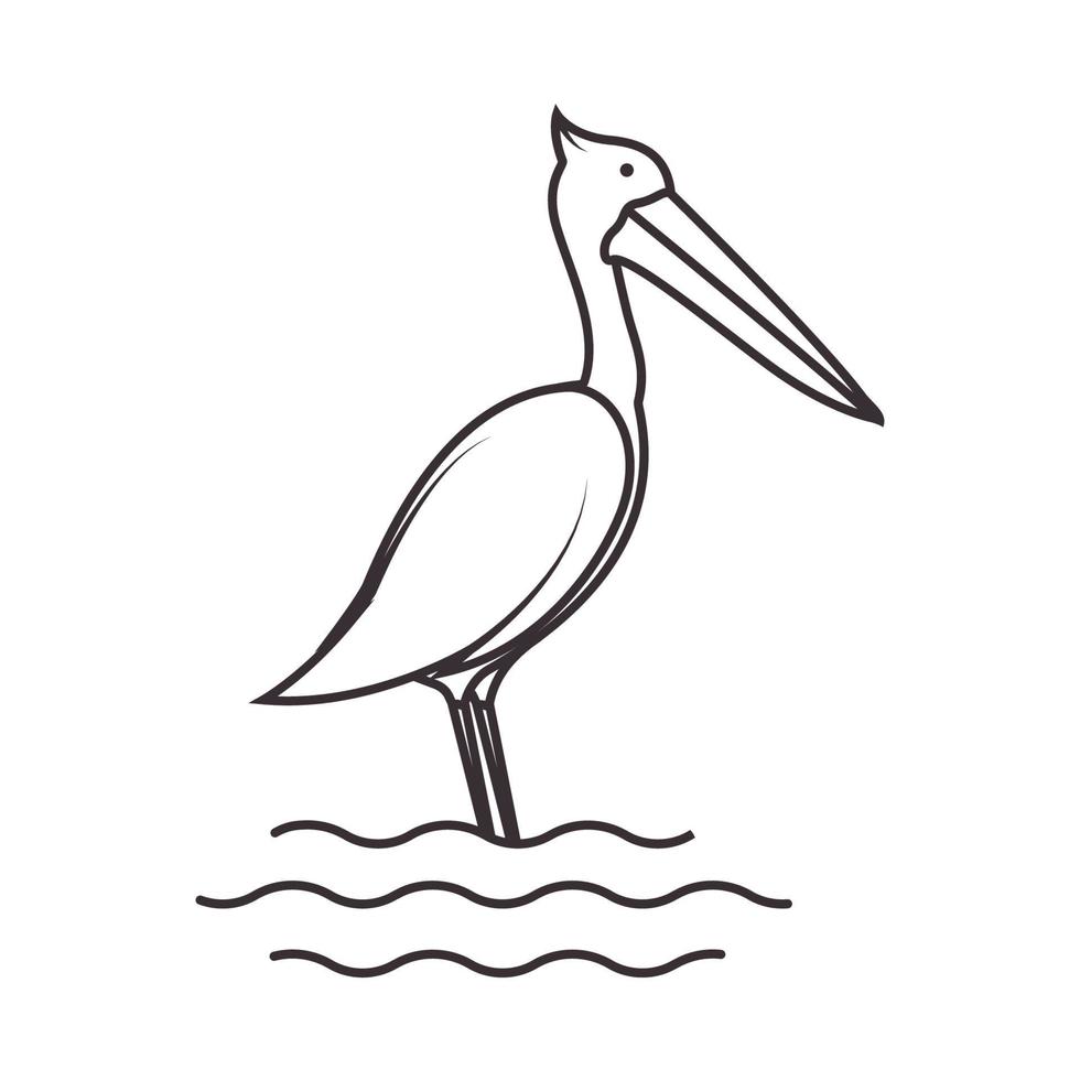 Linien Hipster Vogel Pelikan mit Wasser Logo Symbol Vektor Icon Illustration Grafikdesign