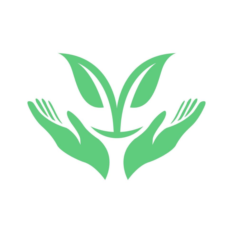 händerna upp med växt blad tillväxt logotyp design, vektor grafisk symbol ikon illustration kreativ idé