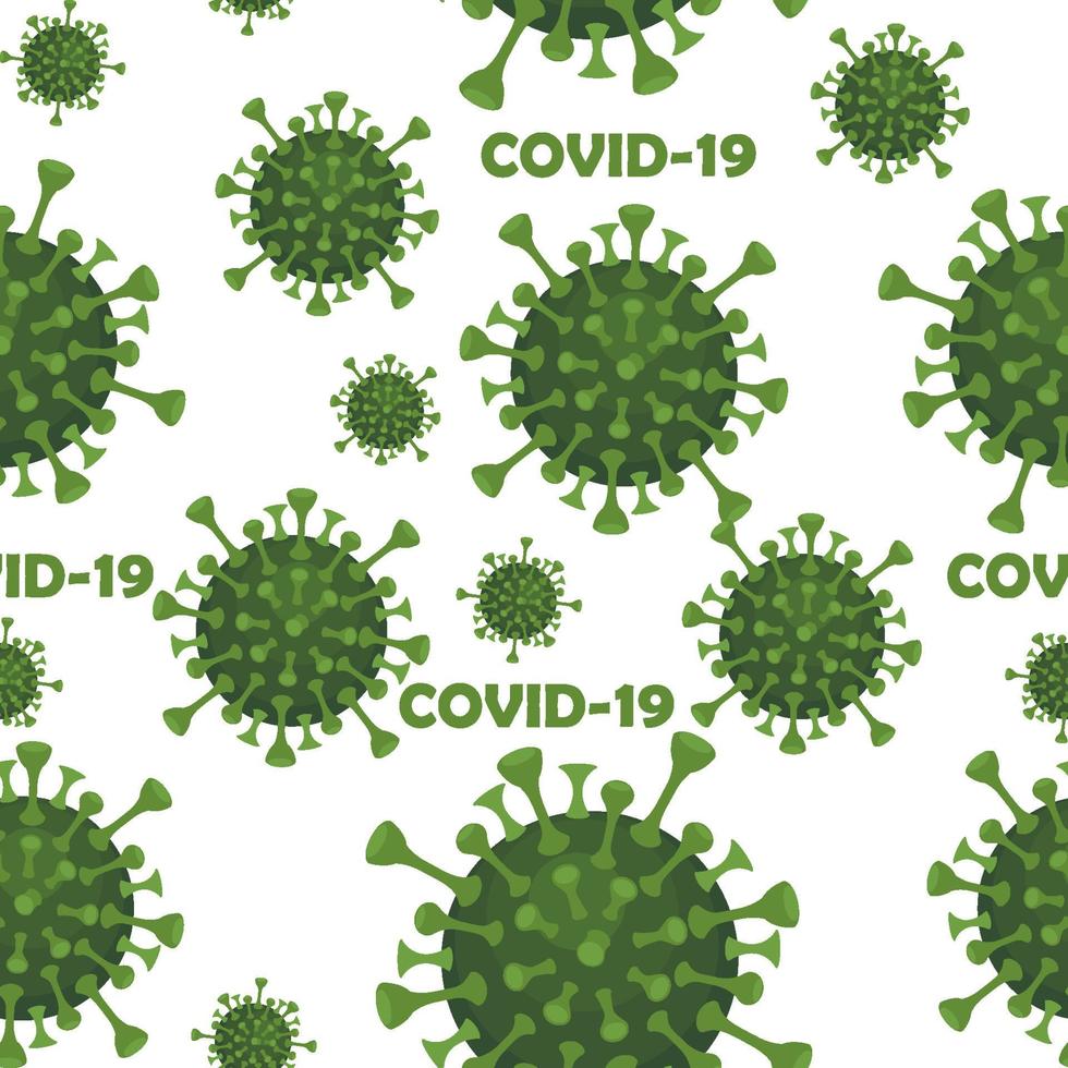 sömlöst texturerat mönster av covid-19-virus och inskriptionen. bakgrund av coronavirus under mikroskopet. vektor