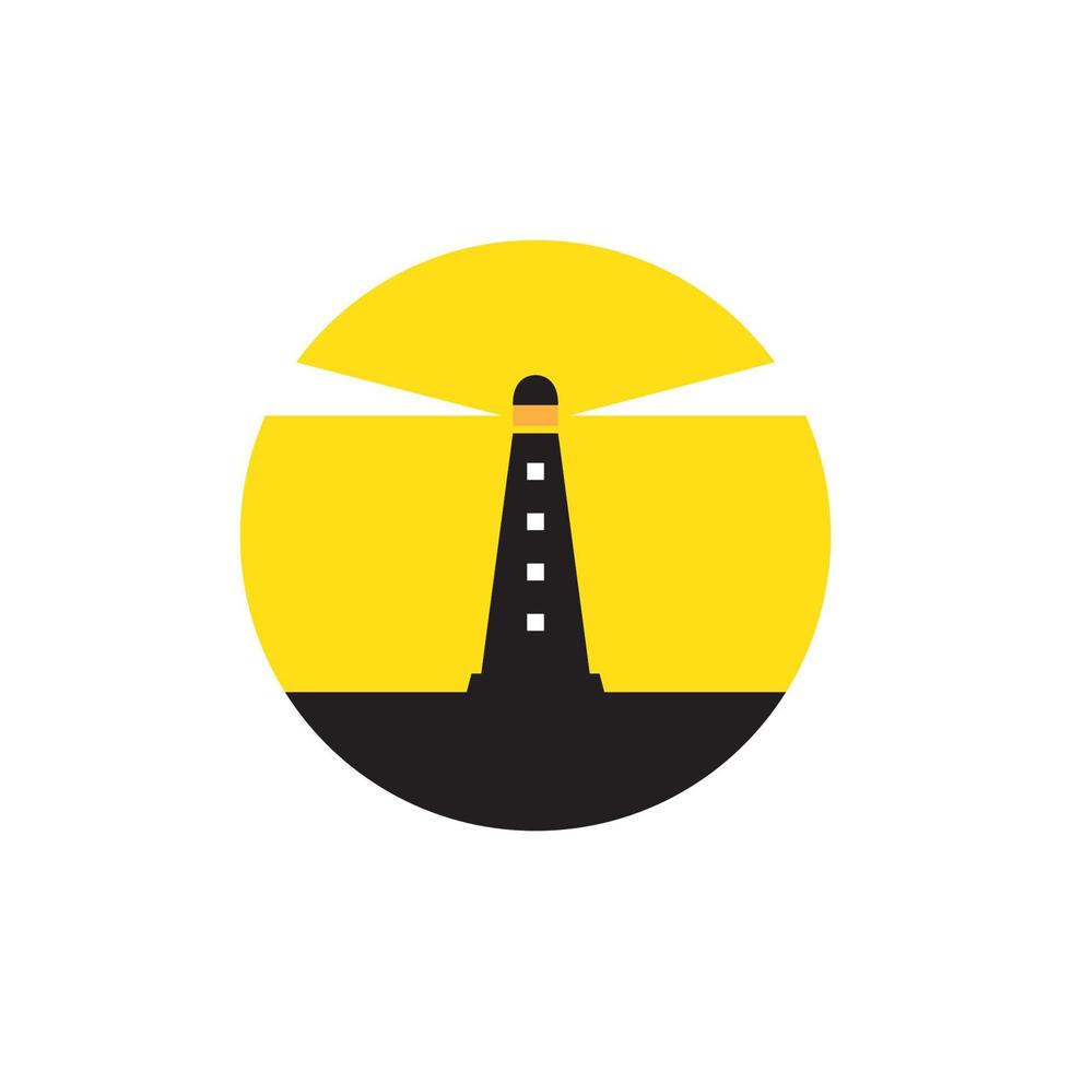 Schwarzer Leuchtturm mit buntem Logodesign des Sonnenuntergangs, kreative Idee der Vektorgraphiksymbolikonenillustration vektor