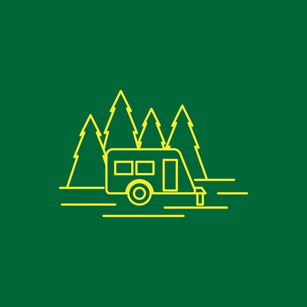 Camper Van Linie mit Wald Kiefer Logo Design, Vektorgrafik Symbol Symbol Illustration kreative Idee vektor