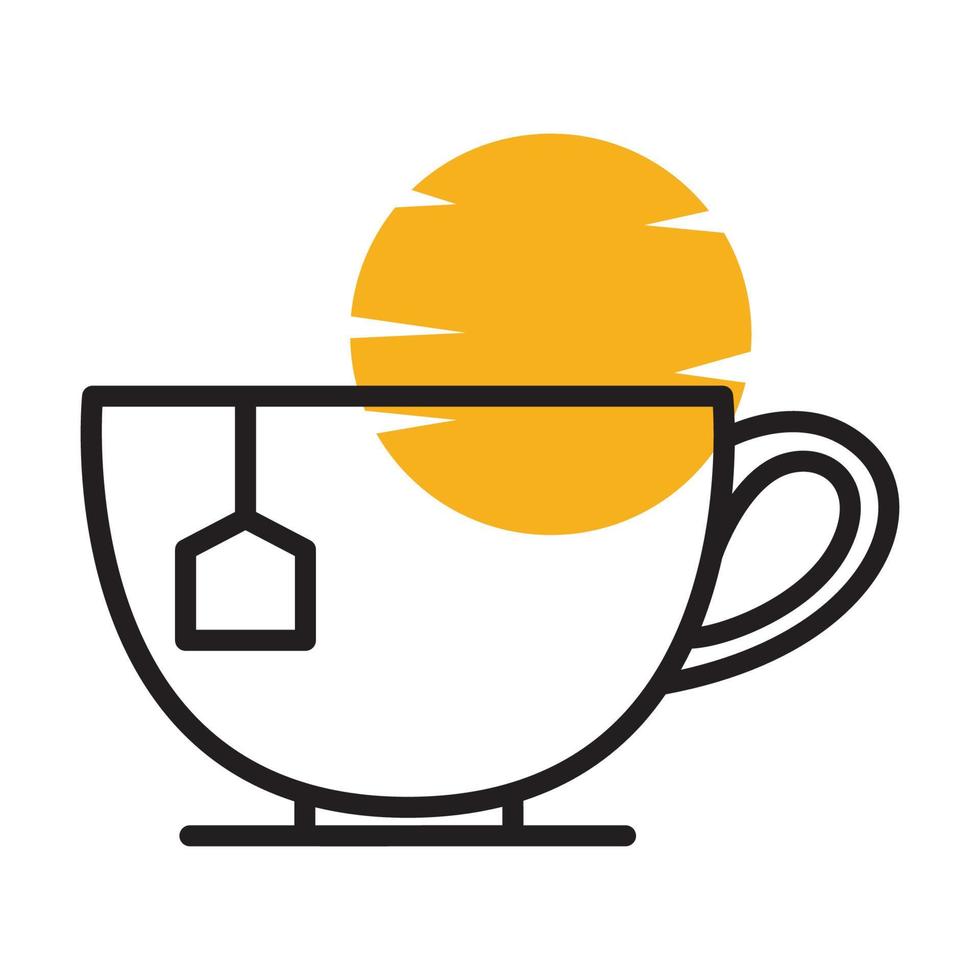 Teetassenlinien mit Sonnenuntergang Logo Symbol Vektor Icon Illustration Grafikdesign
