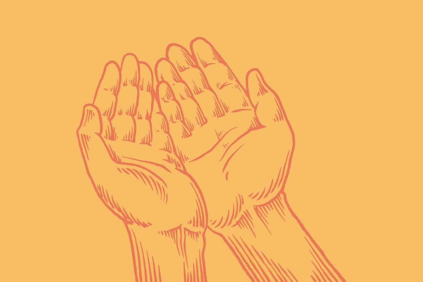 handritad skiss av hand som ber för religionstema i färgglad stil vektor