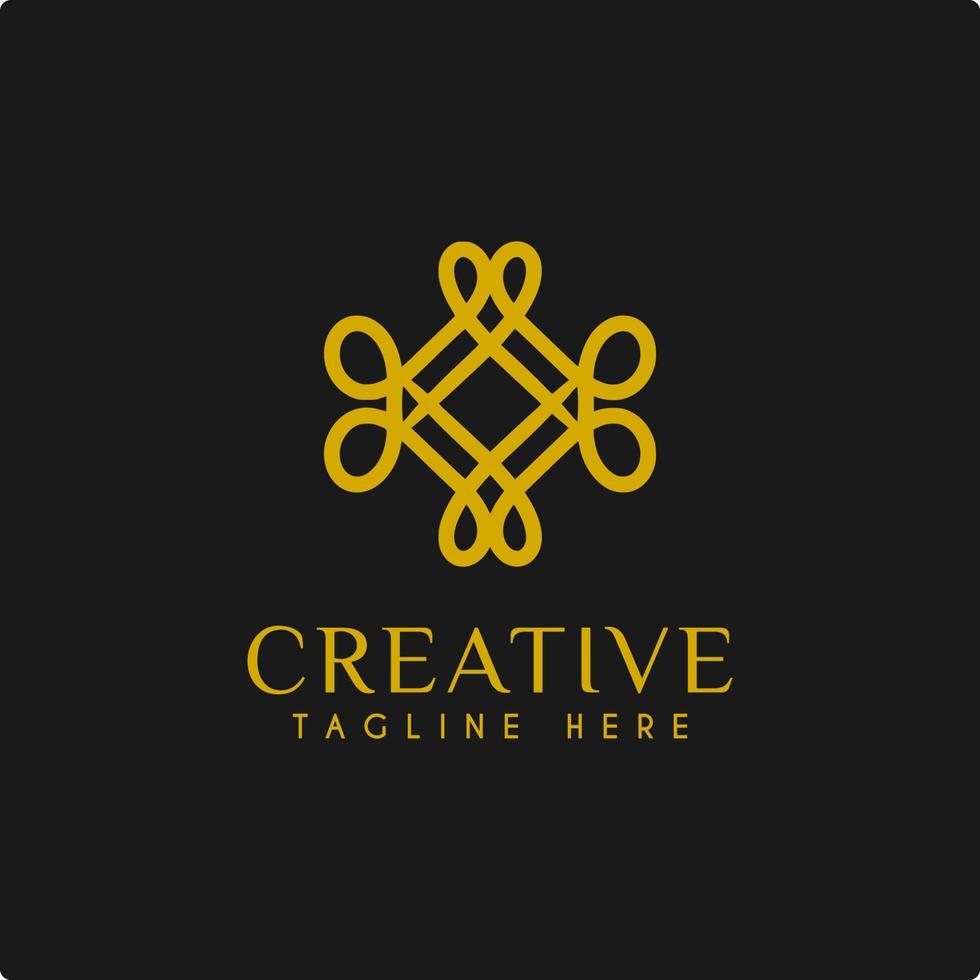 ausgefallenes Ornament-Logo-Design mit goldenen Kunstlinien und schwarzem Hintergrund für Beauty-Salon-Spa oder Boutique vektor
