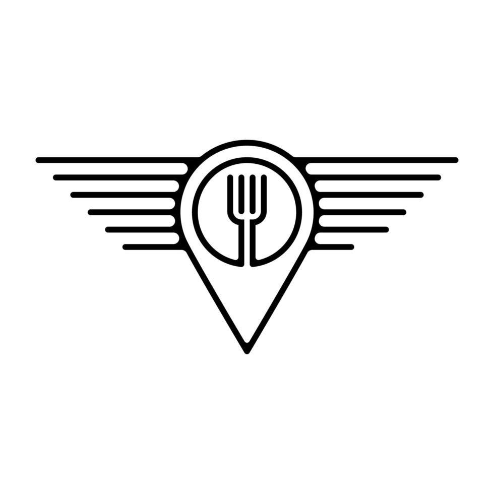 Food-Pin mit Flügel-Vektor-Logo-Design-Konzept vektor