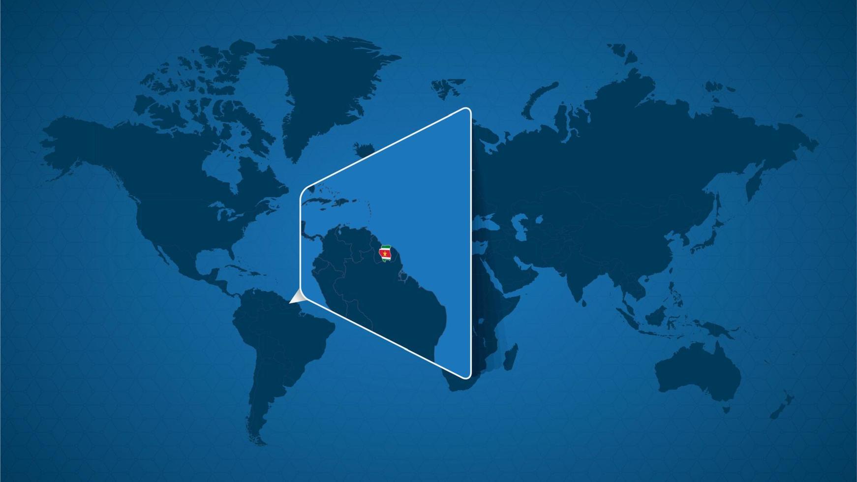 Detaillierte Weltkarte mit angehefteter vergrößerter Karte von Surinam und den Nachbarländern. vektor